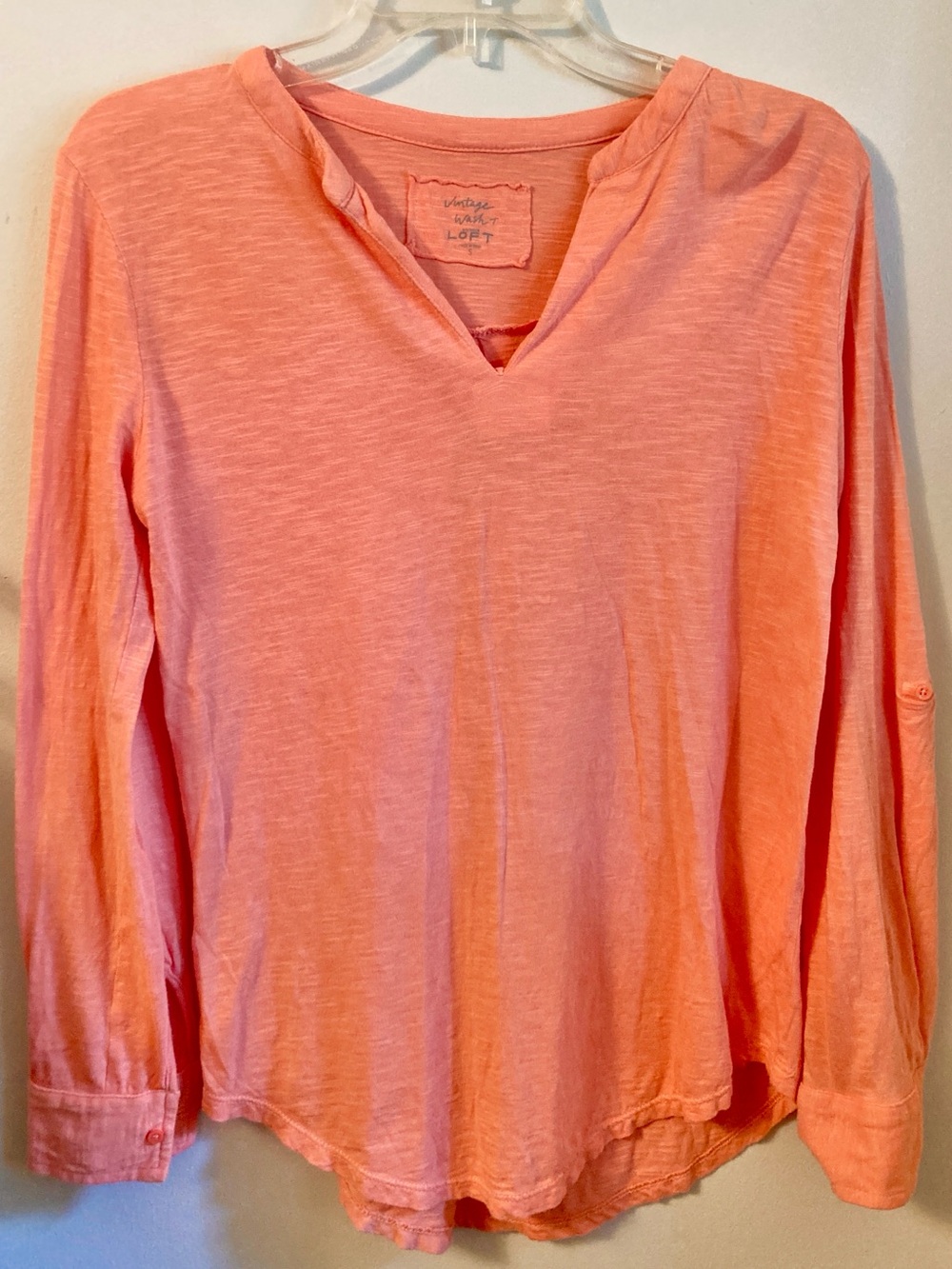 Ann Taylor Loft Vintage Wash Long Sleeve Orange Coral Shirt Top Blouse Siz Small